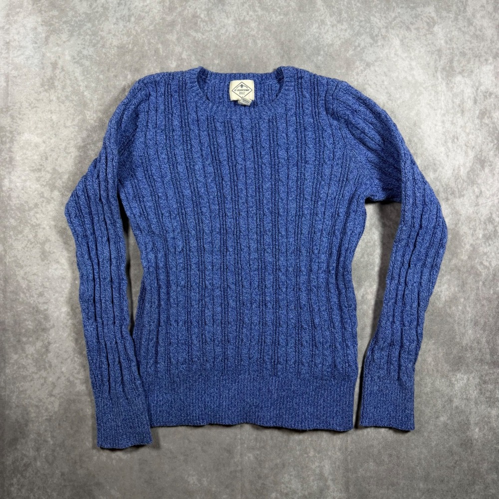St Johns Bay Blue Cable Knit Crew Neck Sweater Womens Large Cotton Blend